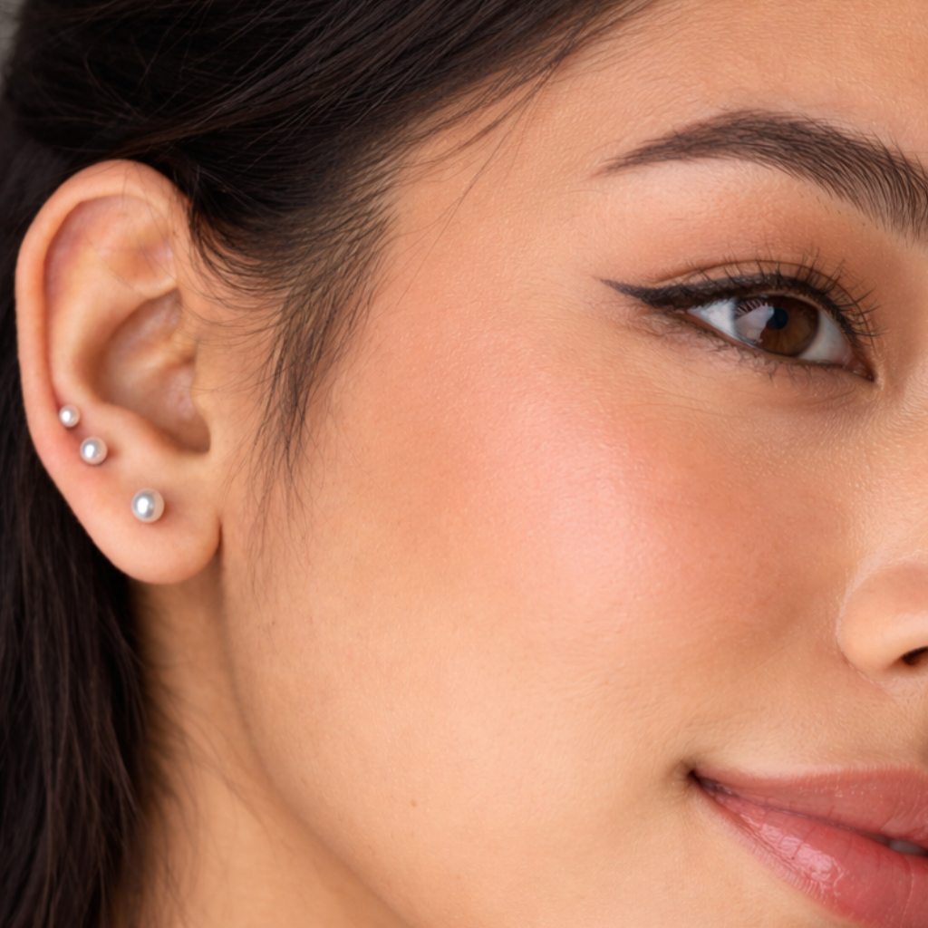 Close-up of a woman's face with a neutral background
