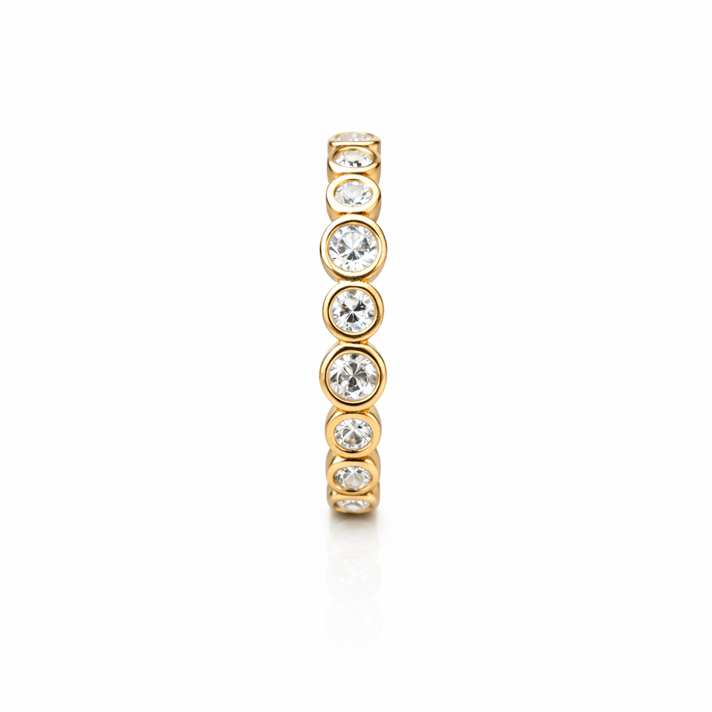 Gold eternity band with white stones