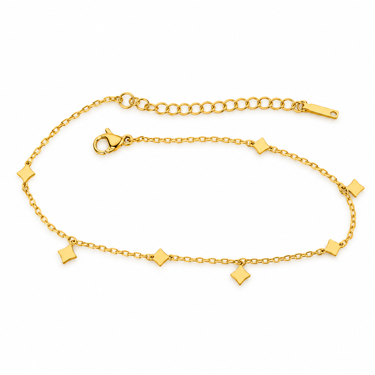 Gold anklet with diamond shape tassels 