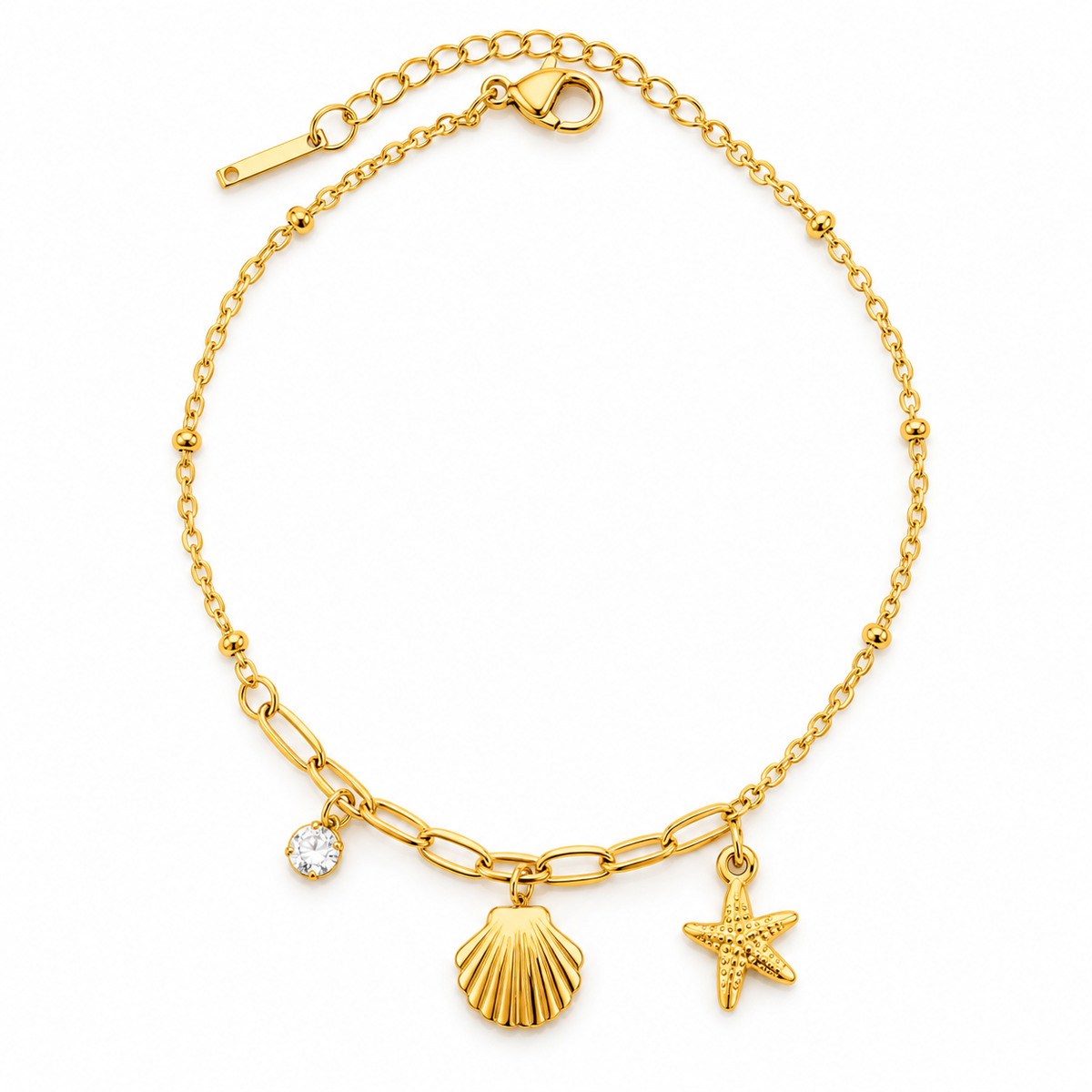 Seashells, starfish & stone anklet