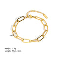 Gold and white chain bracelet with measurements on a white background