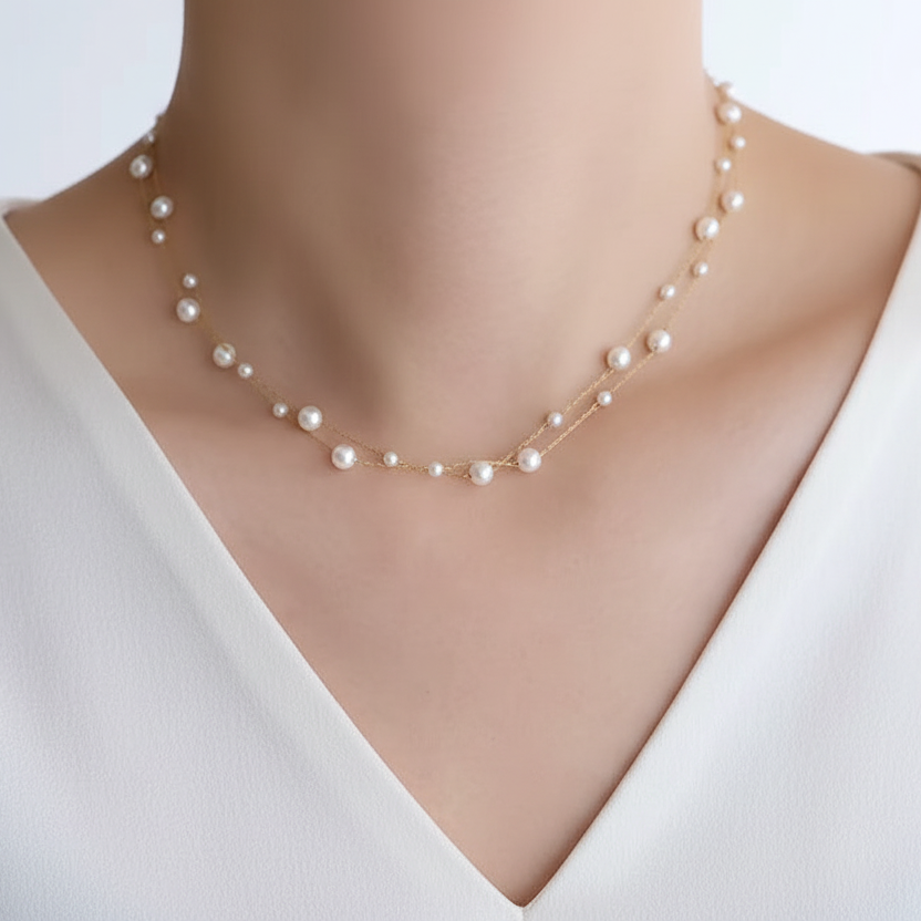 Talia Layered Pearl Necklace - Diyaana